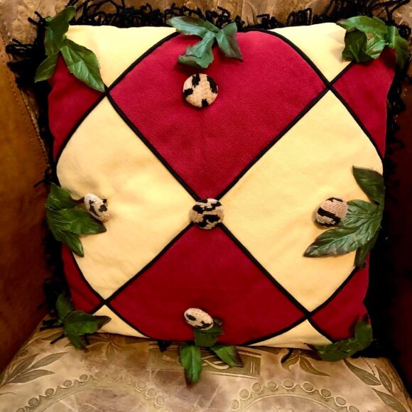 NWT ALEXANDRA’S ACCENTS Decorative Harlequin Jungle Accent Pillow 14”Red\Yellow - Picture 2 of 4